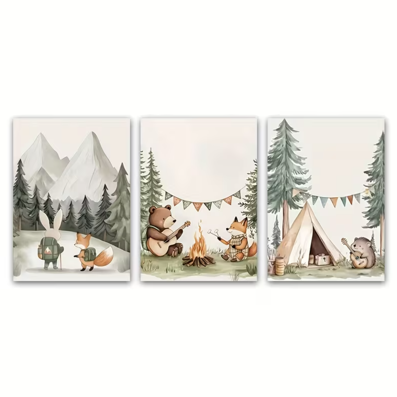 Set van 3 Canvas 'Dieren die Kamperen'