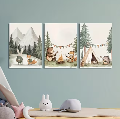 Set van 3 Canvas 'Dieren die Kamperen'