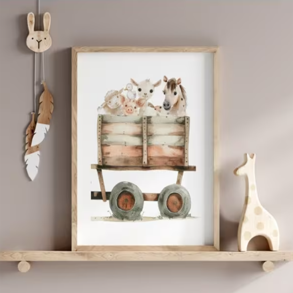 Set van 3 Canvas 'Trekker met Boerderijdieren'