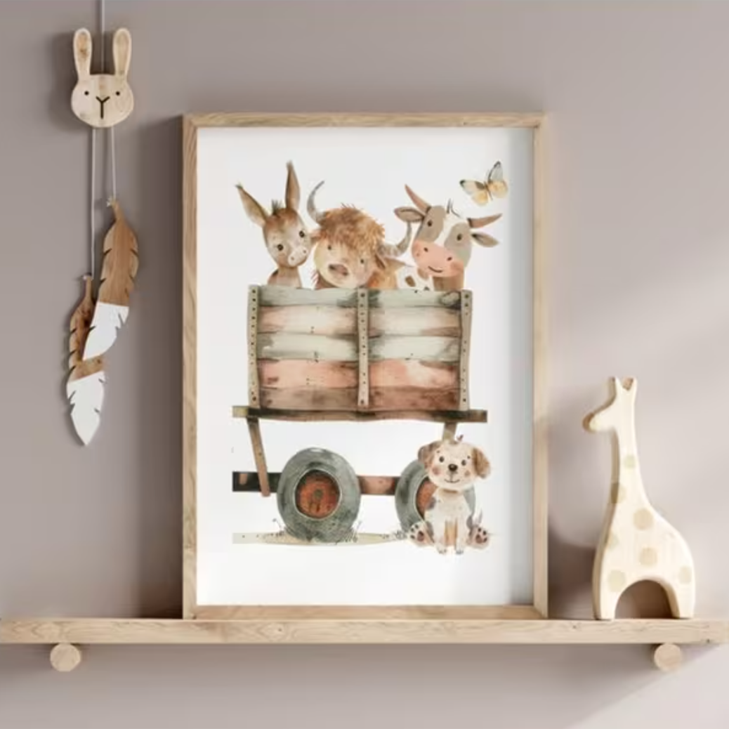 Set van 3 Canvas 'Trekker met Boerderijdieren'