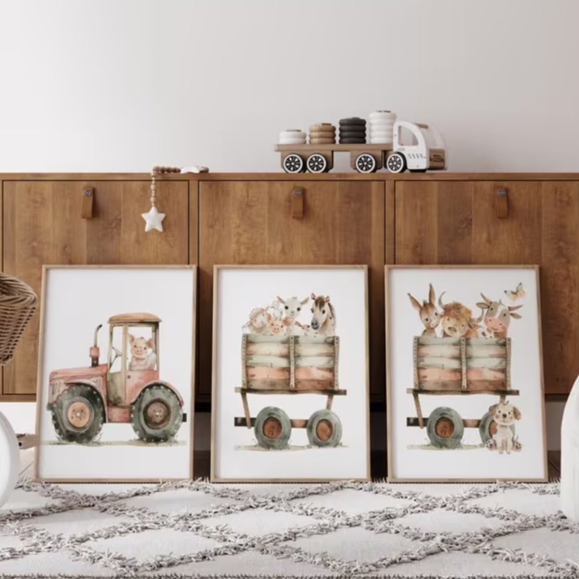 Set van 3 Canvas 'Trekker met Boerderijdieren'