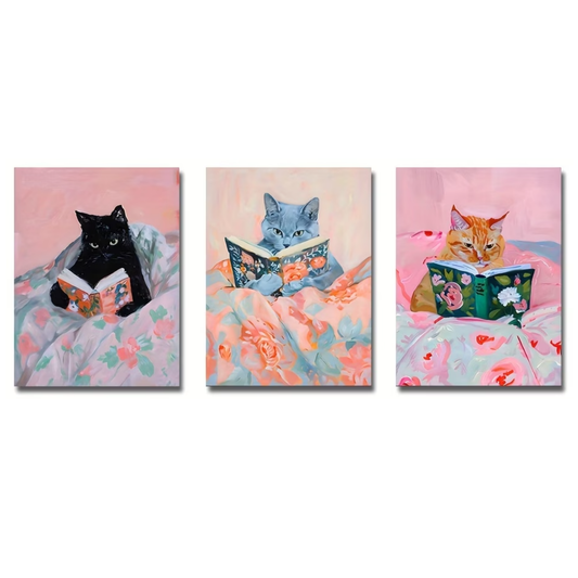 Set van 3 Canvas 'Lezende Katten'