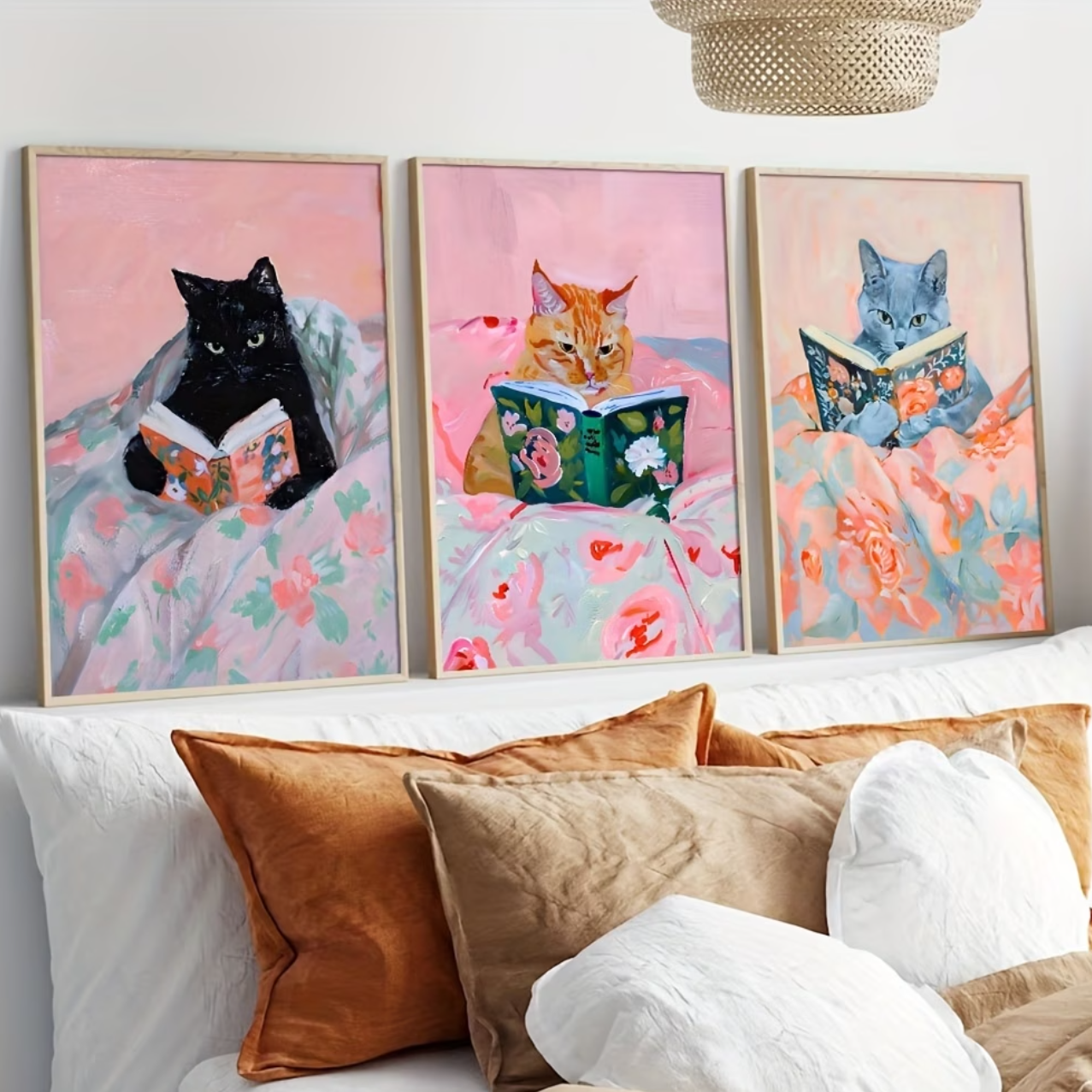 Set van 3 Canvas 'Lezende Katten'