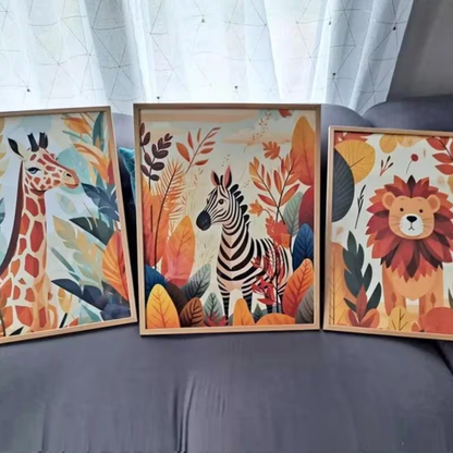 Set van 3 Canvas 'Gekleurde Safari Dieren'
