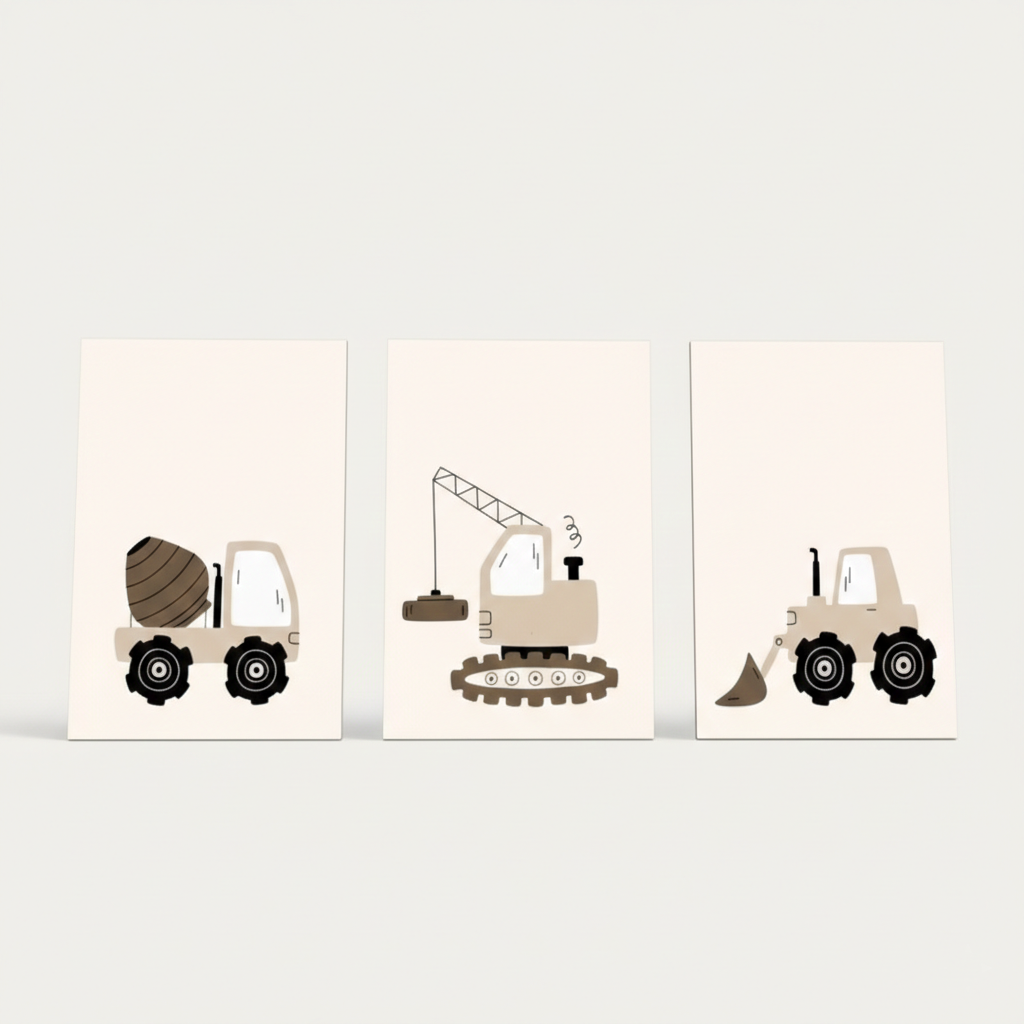 Set van 3 Canvas 'Constructie Voertuigen'
