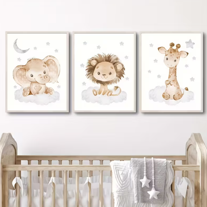 Set van 3 Canvas 'Jungle Dieren op Wolkje'