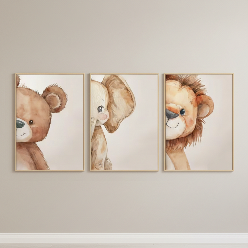 Set van 3 Canvas 'Halve Knuffeldieren'