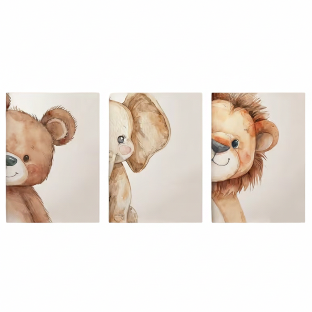 Set van 3 Canvas 'Halve Knuffeldieren'