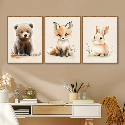 Set van 3 Canvas 'Beer, Vos & Konijn'