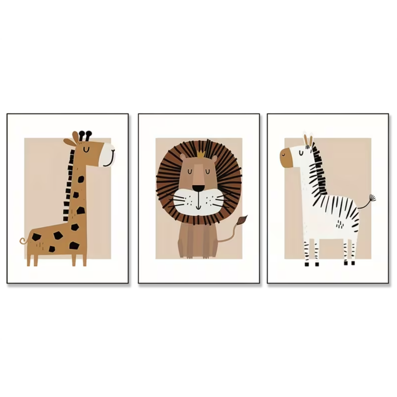 Set van 3 Canvas 'Beige Safari Dieren'
