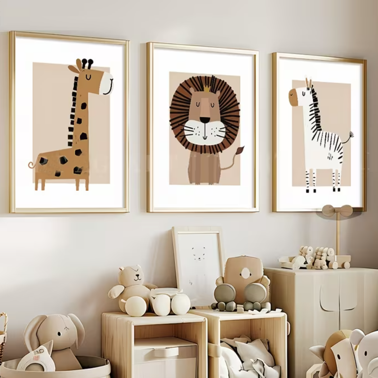 Set van 3 Canvas 'Beige Safari Dieren'