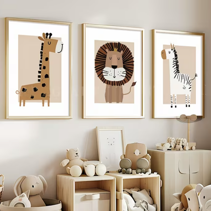 Set van 3 Canvas 'Beige Safari Dieren'