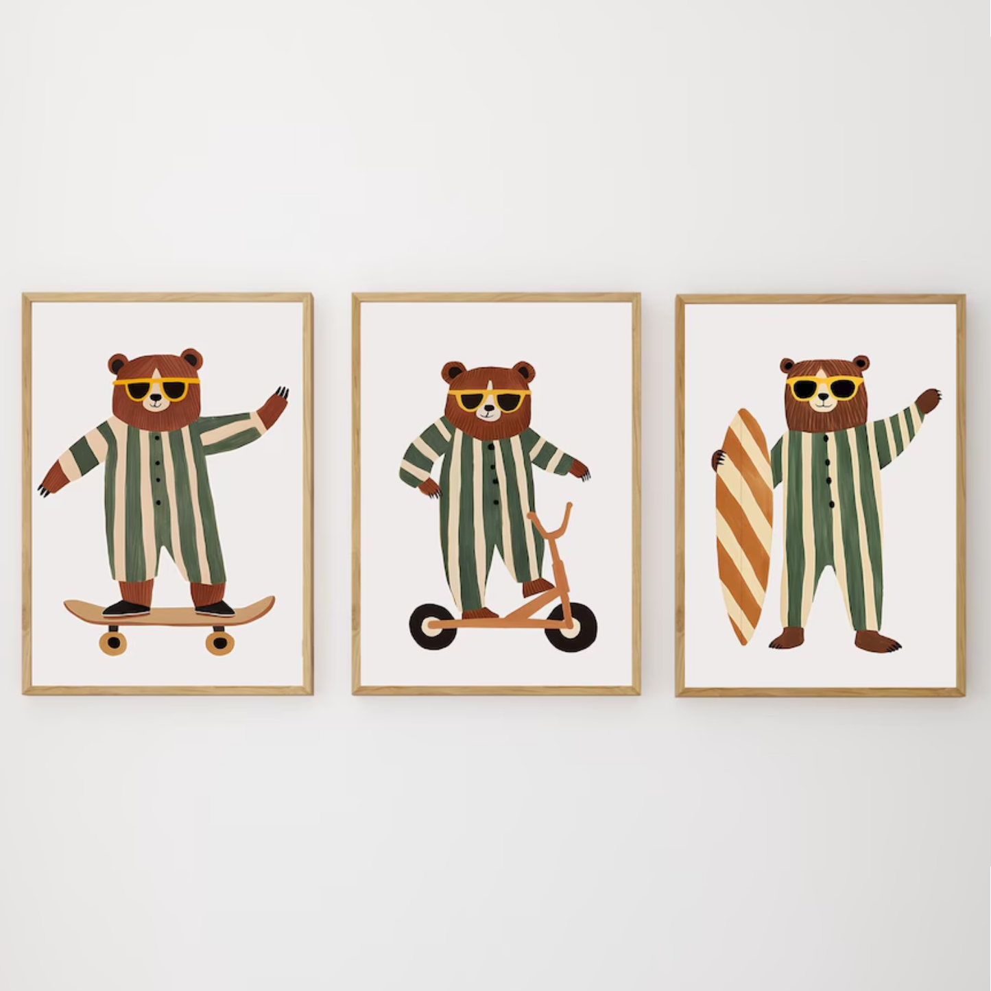 Set van 3 Canvas 'Beren in Pyjama's'