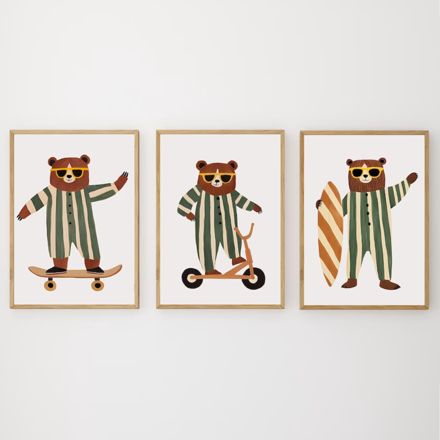 Set van 3 Canvas 'Beren in Pyjama's'