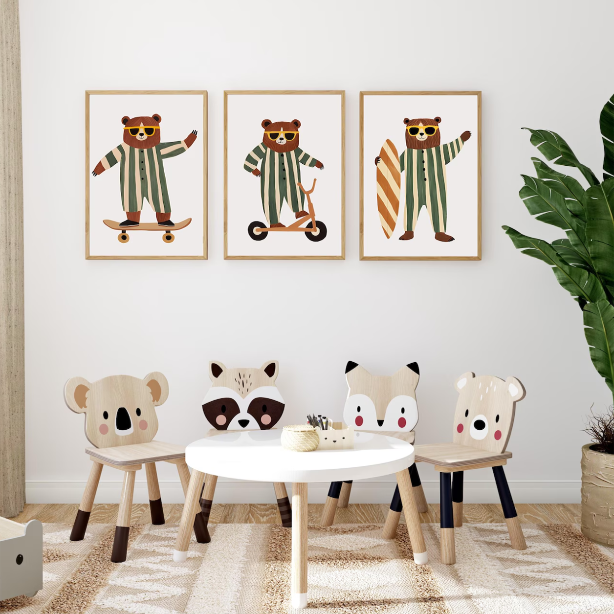Set van 3 Canvas 'Beren in Pyjama's'