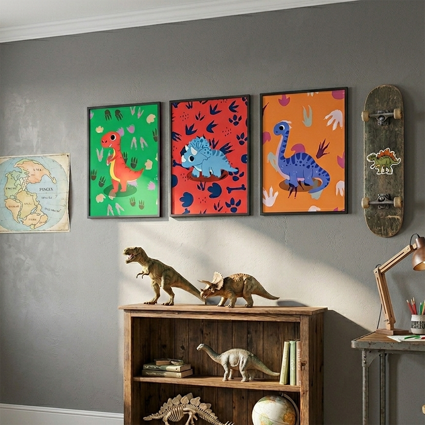 Set van 3 Canvas 'Dino Vriendjes'