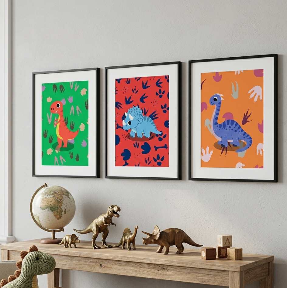 Set van 3 Canvas 'Dino Vriendjes'