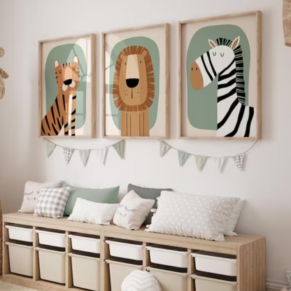 Set van 3 Canvas 'Tijger, Leeuw & Zebra'