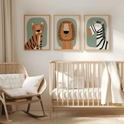 Set van 3 Canvas 'Tijger, Leeuw & Zebra'