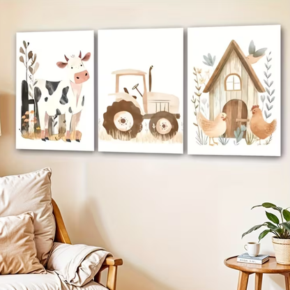 Set van 3 Canvas 'Trekker en Kippenhok'