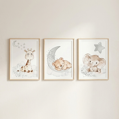 Set van 3 Canvas 'Dieren in de Wolken'