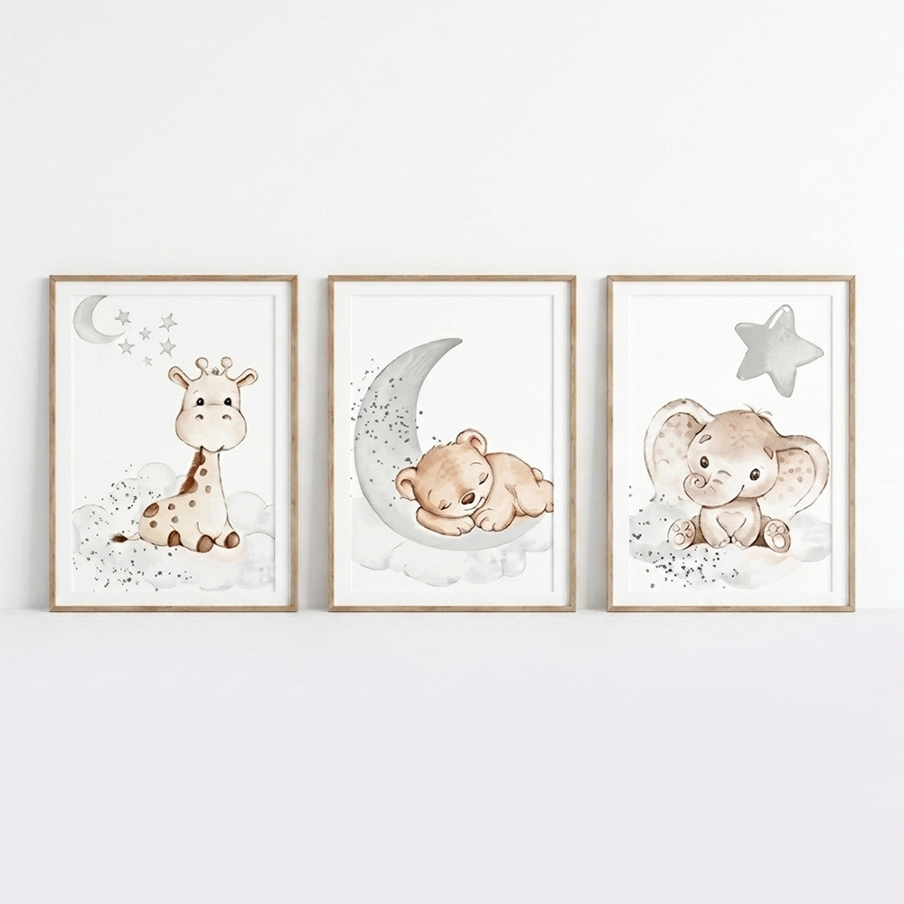Set van 3 Canvas 'Dieren in de Wolken'
