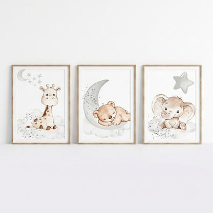 Set van 3 Canvas 'Dieren in de Wolken'
