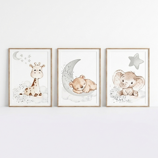 Set van 3 Canvas 'Dieren in de Wolken'