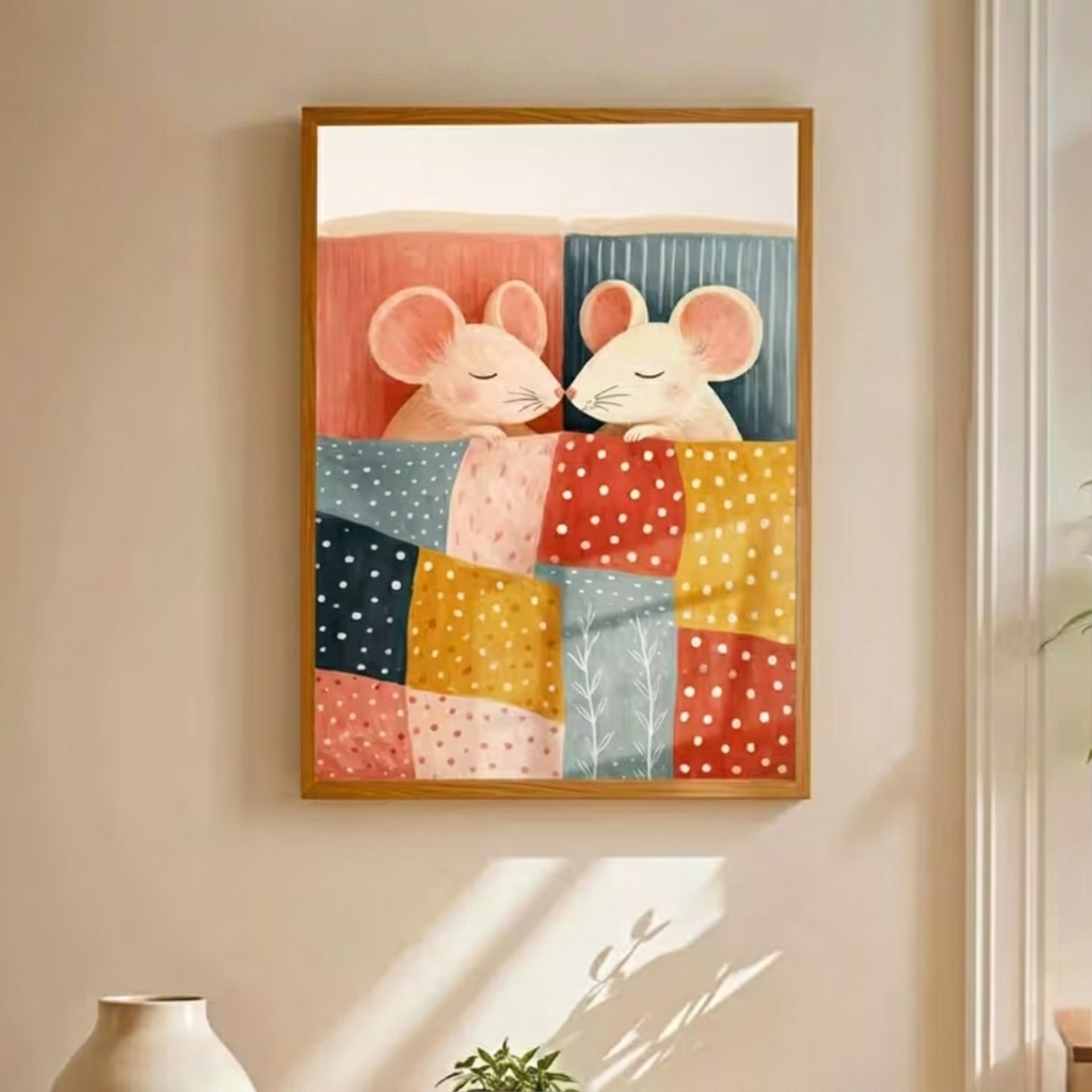 Canvas 'Muizen in Bed'