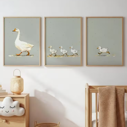 Set van 3 Canvas 'Gans met Kuikens'
