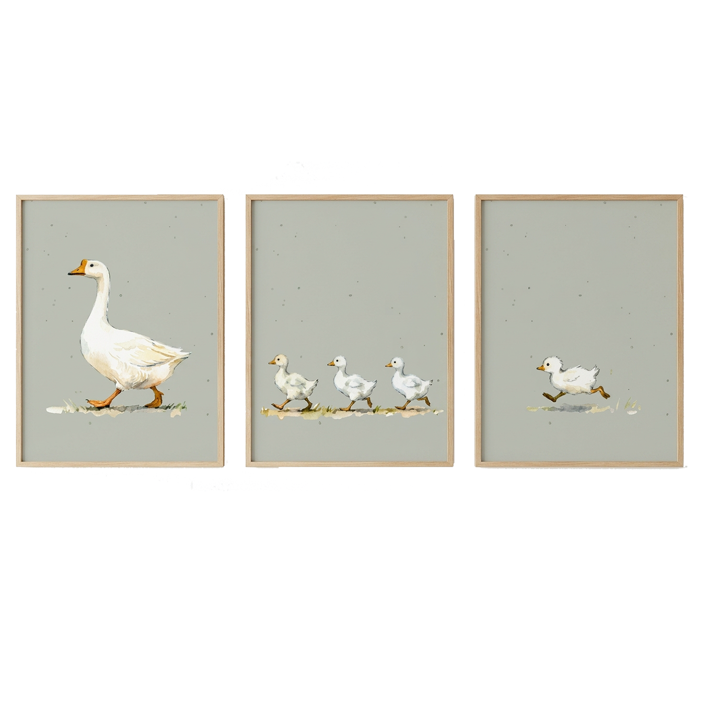 Set van 3 Canvas 'Gans met Kuikens'