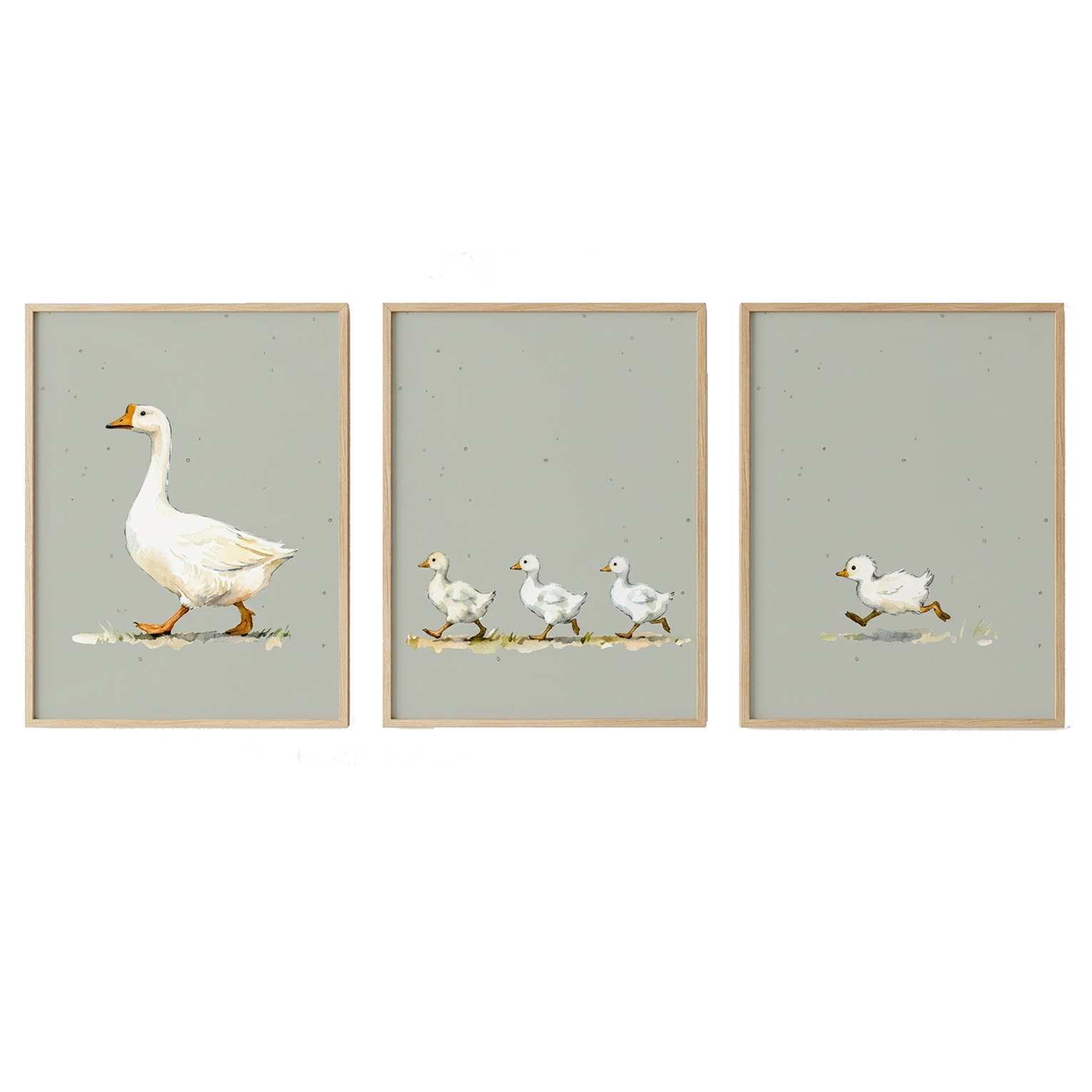 Set van 3 Canvas 'Gans met Kuikens'