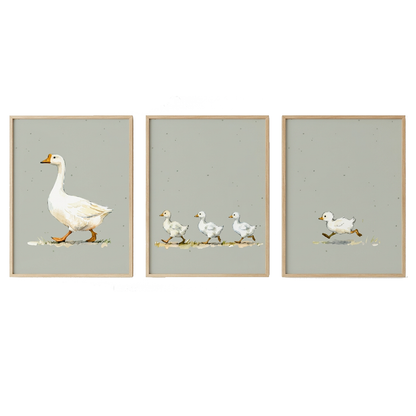 Set van 3 Canvas 'Gans met Kuikens'