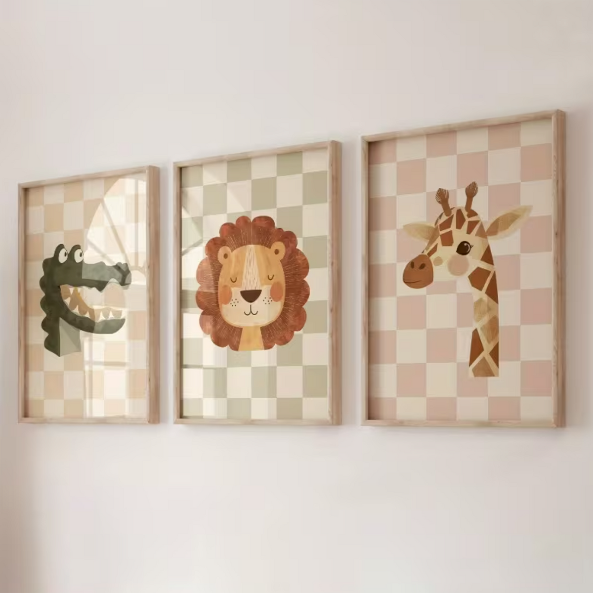 Set van 6 Canvas 'Dieren op Dambordpatroon'