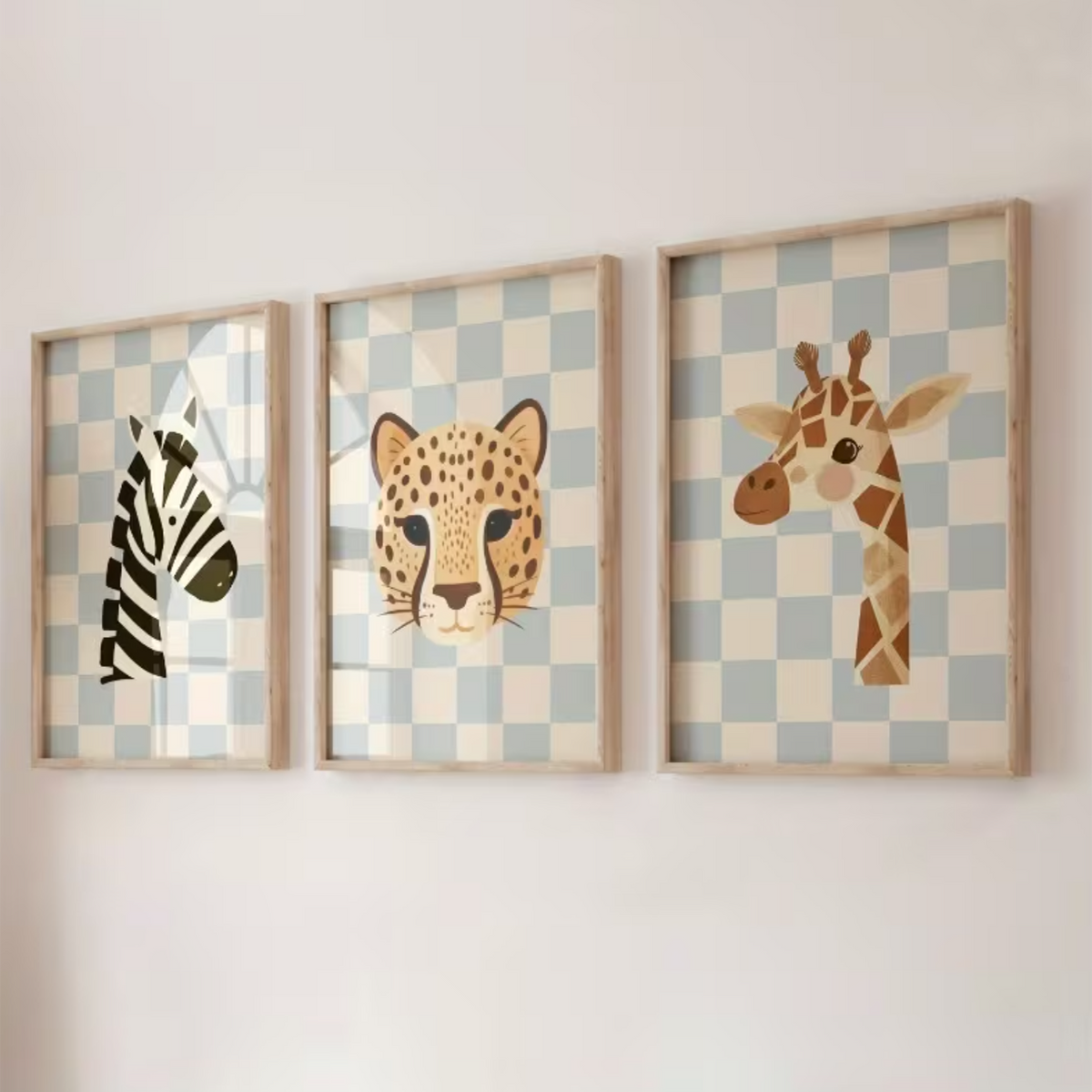 Set van 6 Canvas 'Dieren op Dambordpatroon'