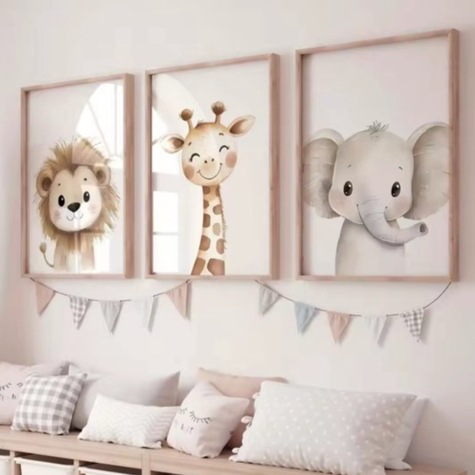 Set van 3 Canvas 'Neutrale Safari Dieren'