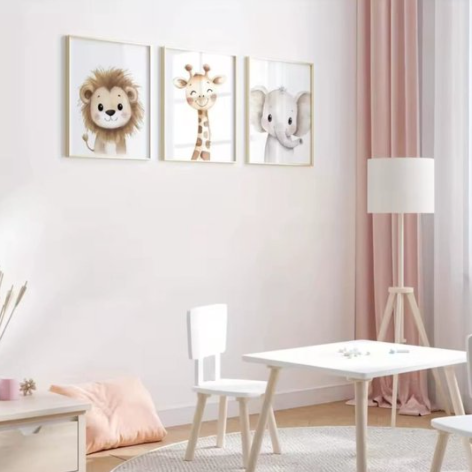 Set van 3 Canvas 'Neutrale Safari Dieren'
