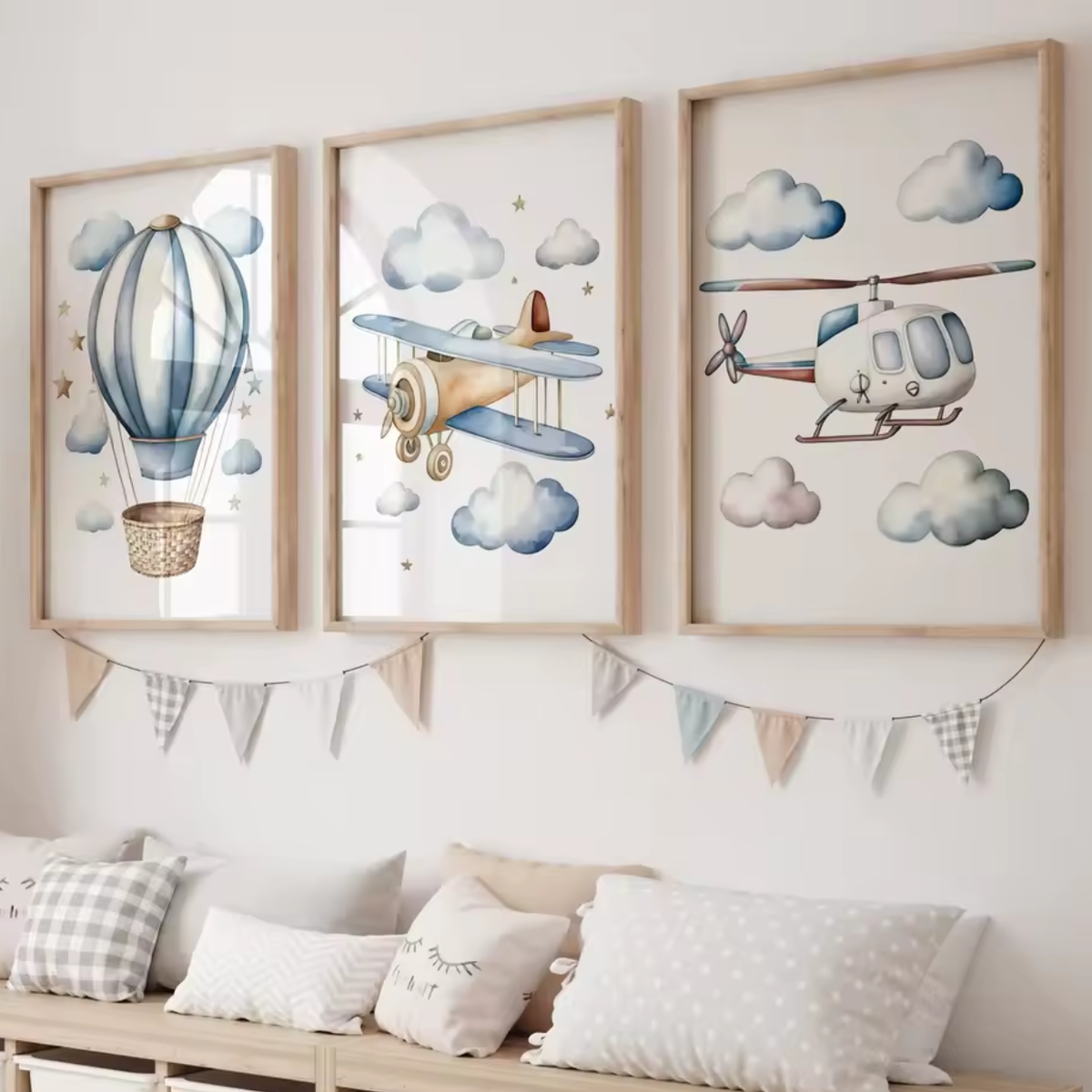 Set van 3 Canvas 'Blauwe Vliegtuigen'