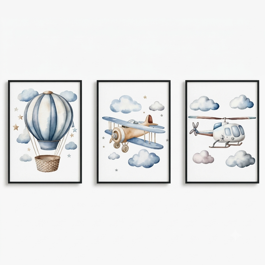Set van 3 Canvas 'Blauwe Vliegtuigen'