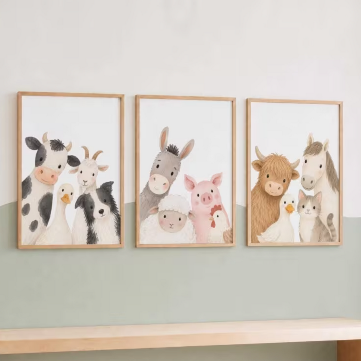 Set van 3 Canvas 'Nieuwsgierige Dieren'