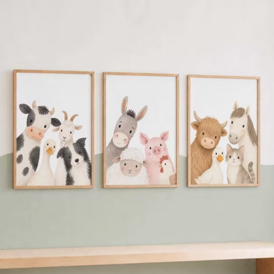Set van 3 Canvas 'Nieuwsgierige Dieren'