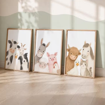 Set van 3 Canvas 'Nieuwsgierige Dieren'