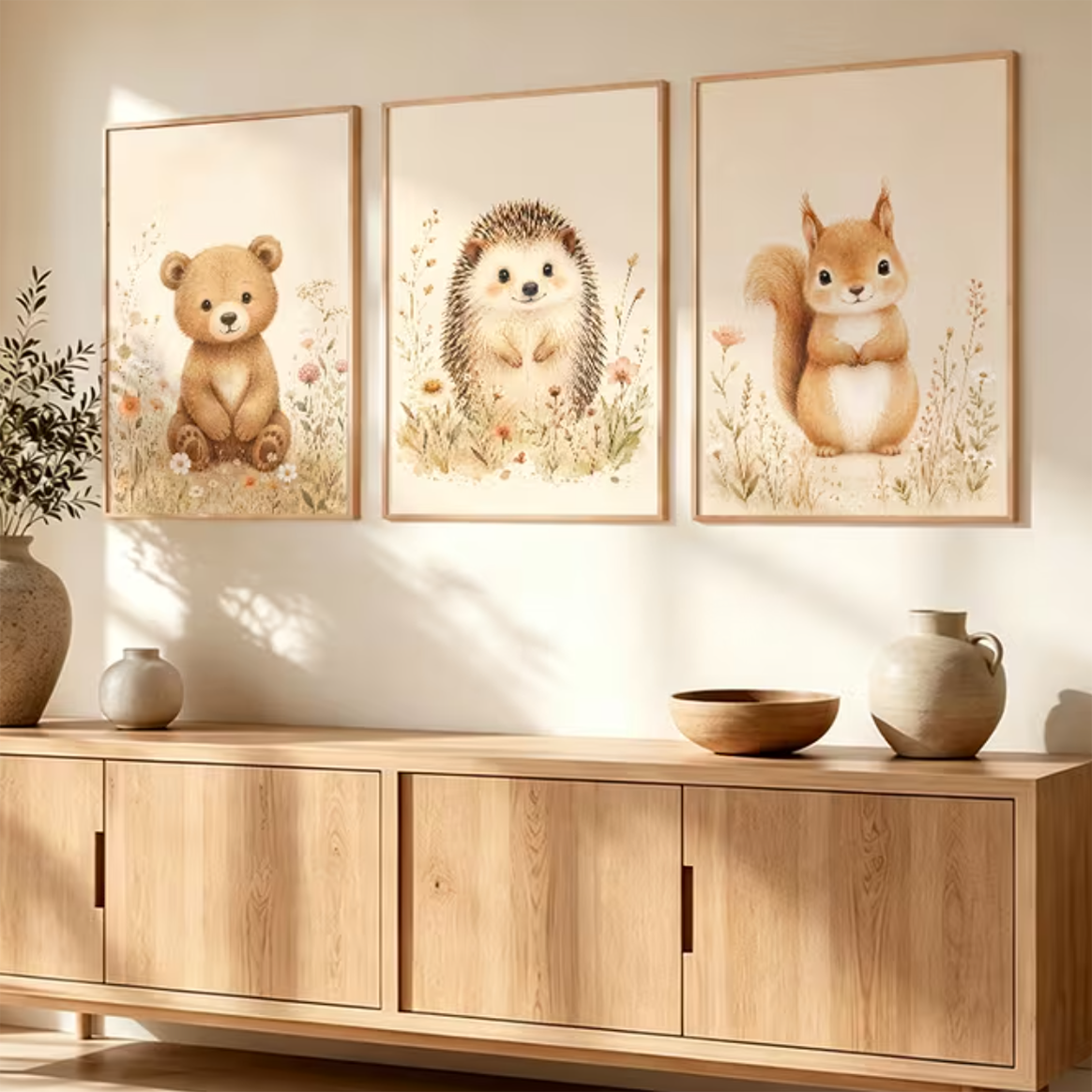 Set van 3 Canvas 'Beer, Egel & Eekhoorn'