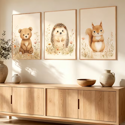 Set van 3 Canvas 'Beer, Egel & Eekhoorn'