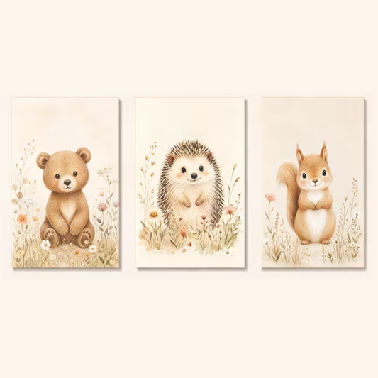 Set van 3 Canvas 'Beer, Egel & Eekhoorn'