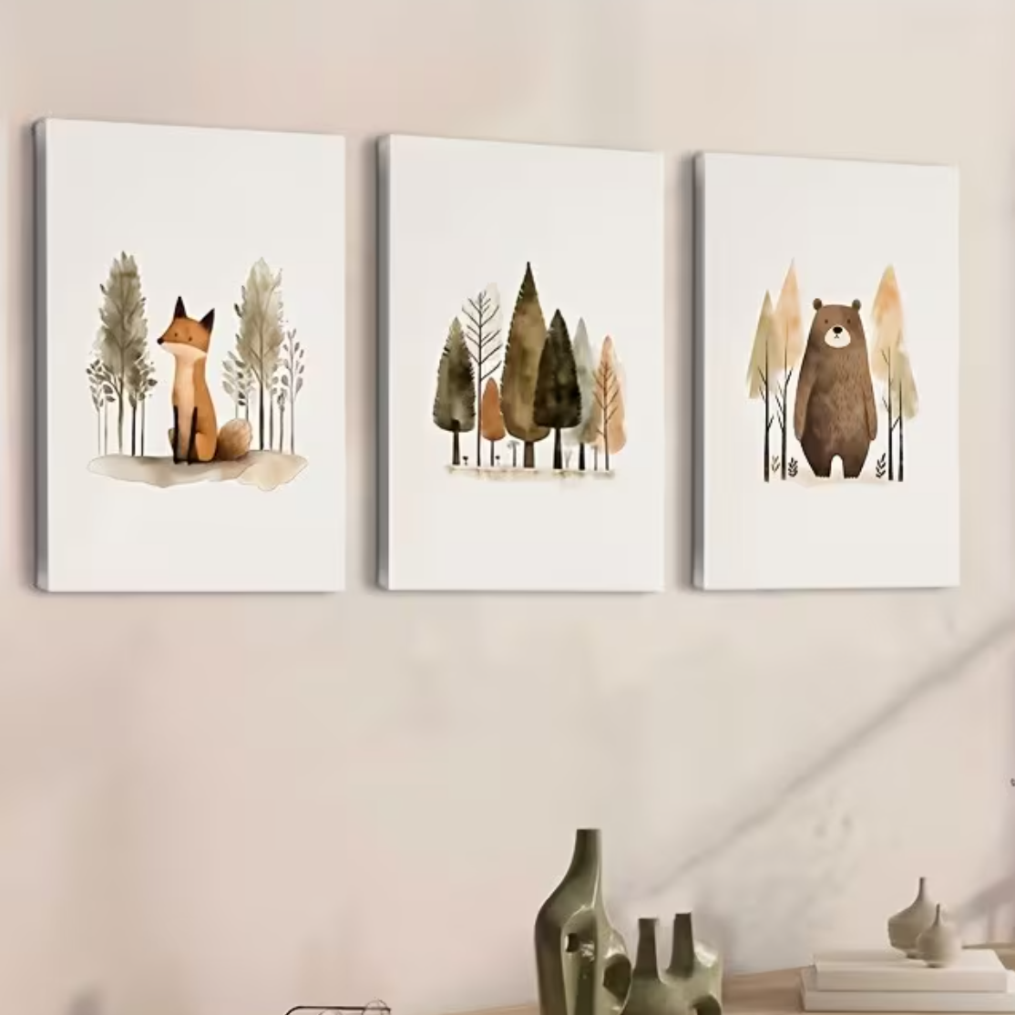Set van 3 Canvas 'Vos, Beer & Bomen'