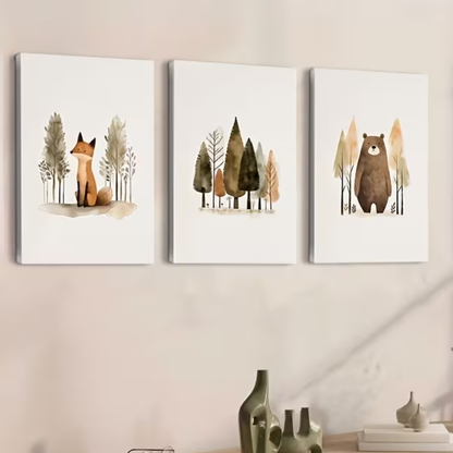Set van 3 Canvas 'Vos, Beer & Bomen'