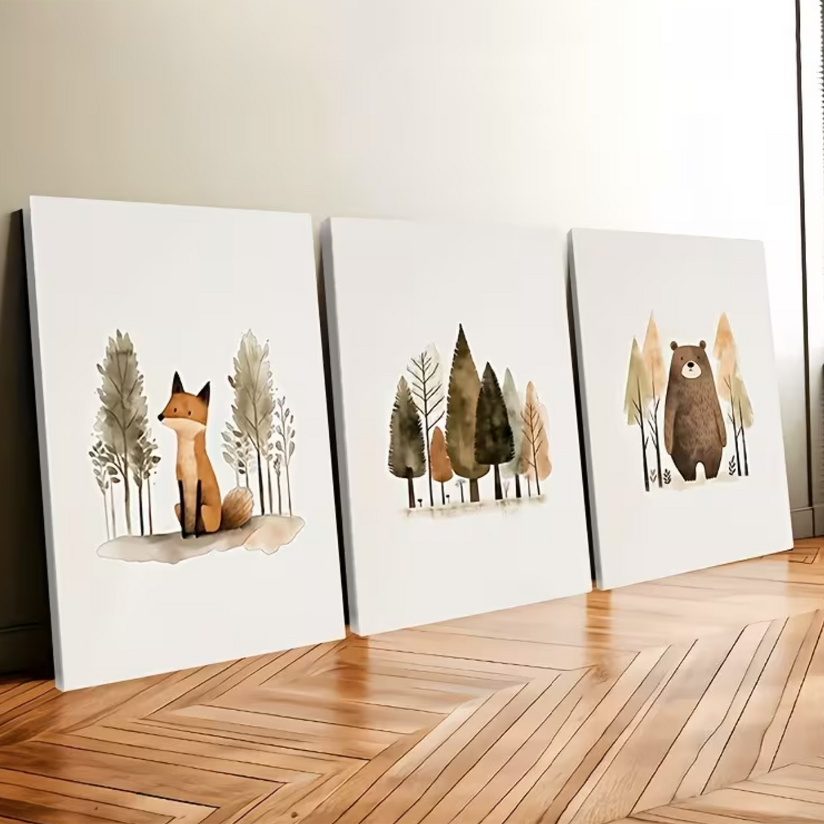 Set van 3 Canvas 'Vos, Beer & Bomen'
