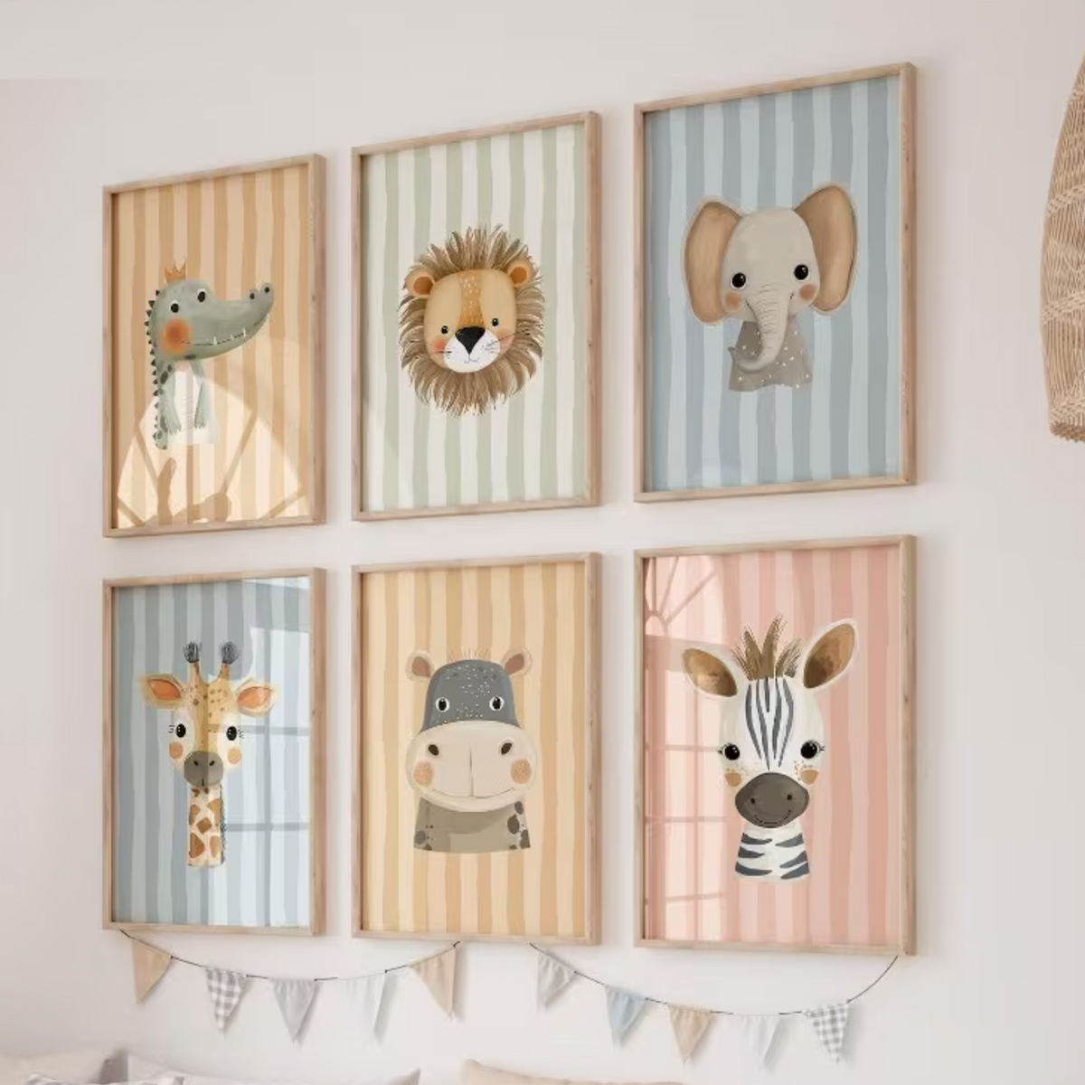 Set van 6 Canvas 'Jungle Dieren met Strepen'