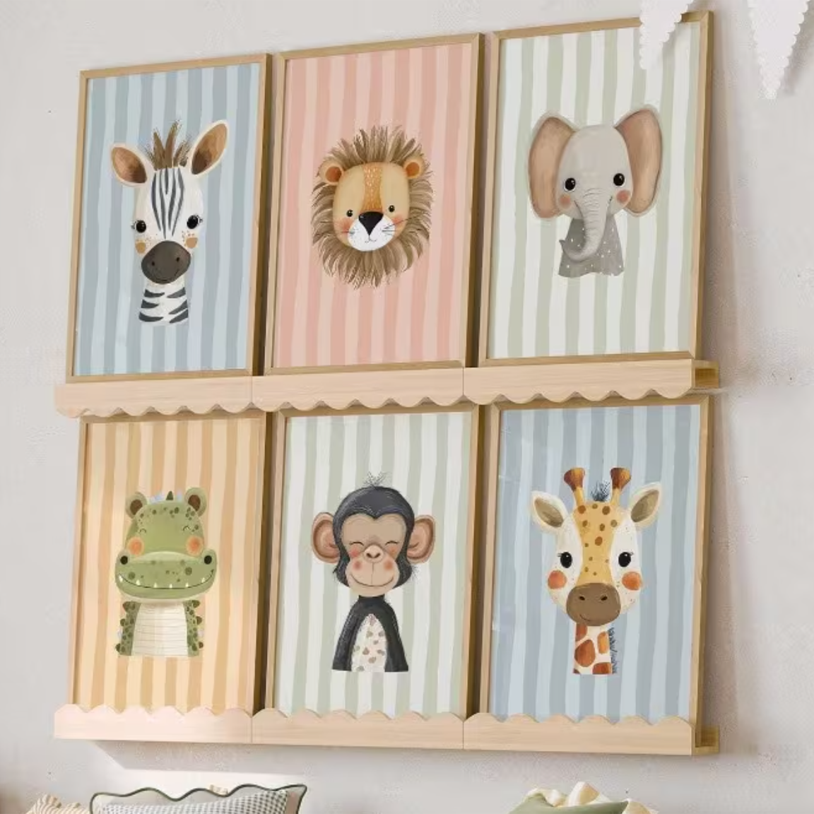 Set van 6 Canvas 'Jungle Dieren met Strepen'
